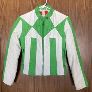 Fun Green and White Moto Style Jacket